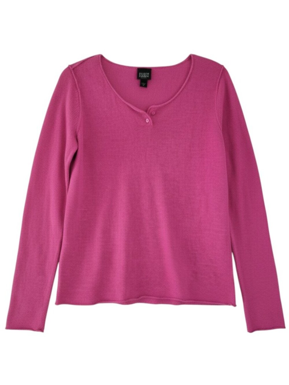 Eileen Fisher Petite Linen Henley Lightweight Open Knit Sweater Magenta Pink PP